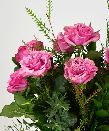 six classic red roses in a vase